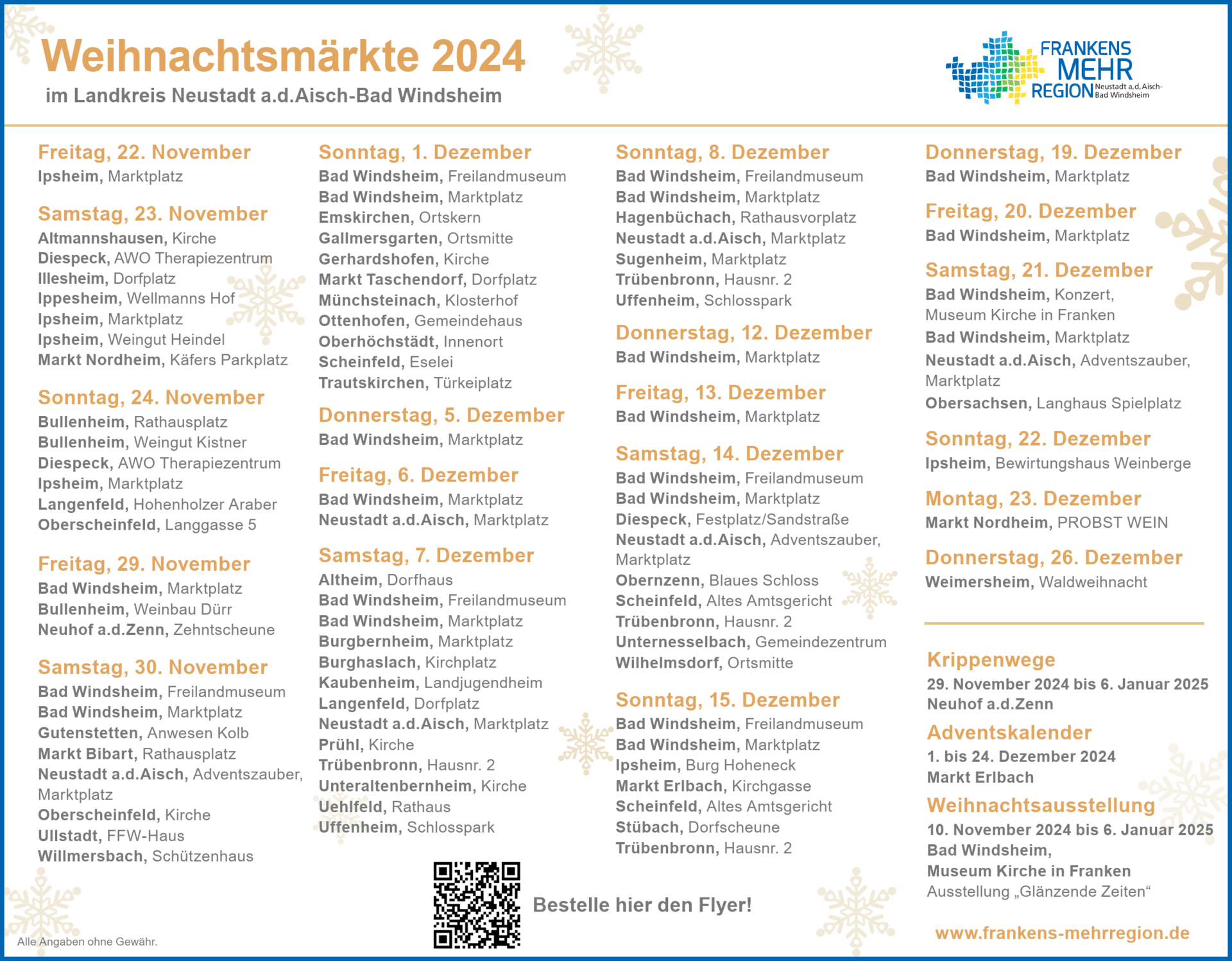 Weihnachtsmärkte in Frankens Mehrregion
