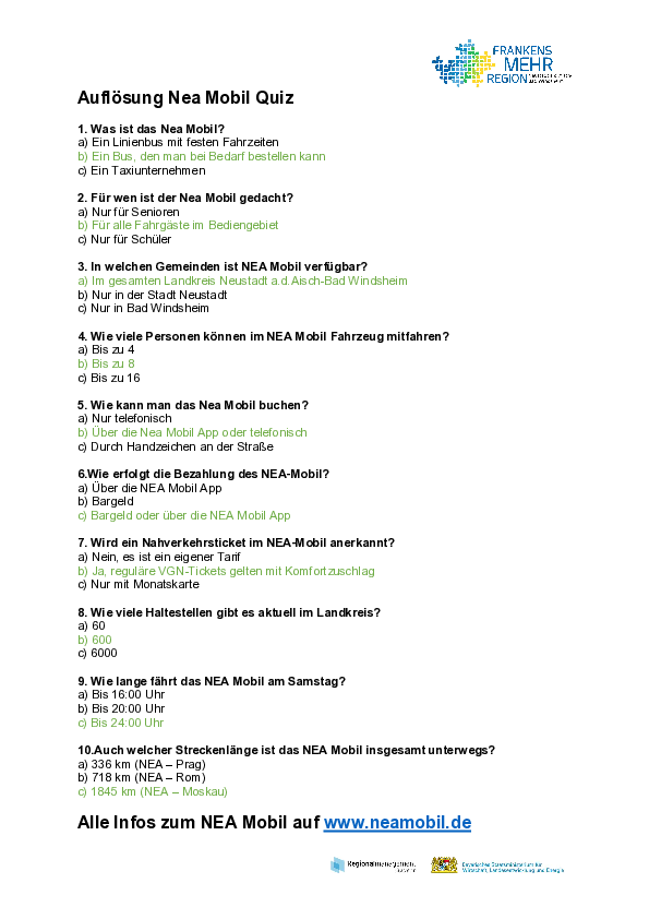 Auflösung Nea Mobil Quiz